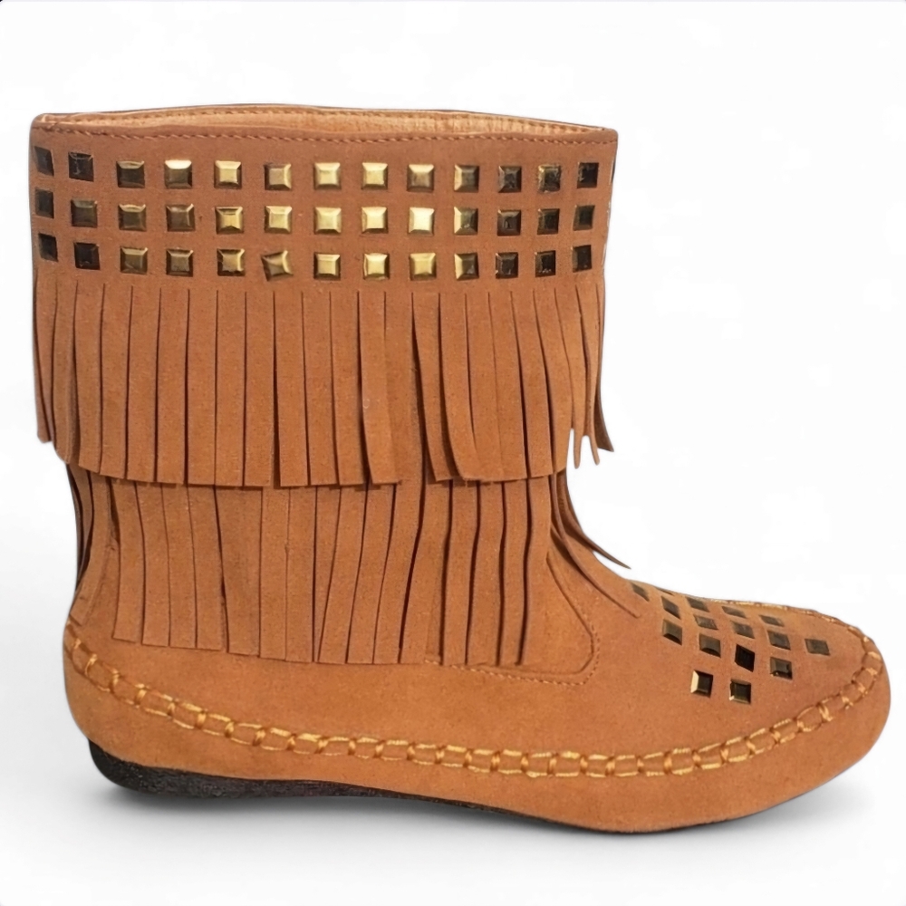 Tan fringe booties